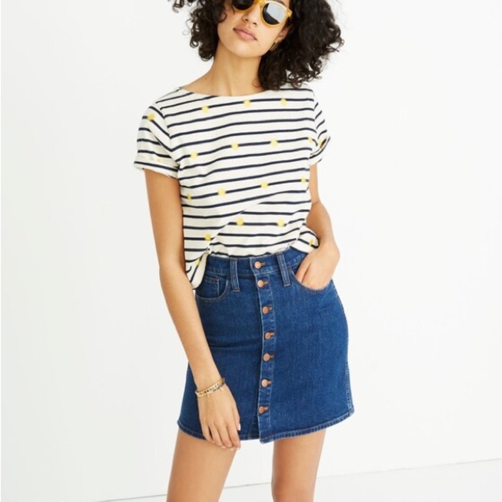 Madewell stretch denim mini skirt button front